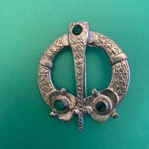 Celtic Tara Brooch in Silver Color with Green Stones